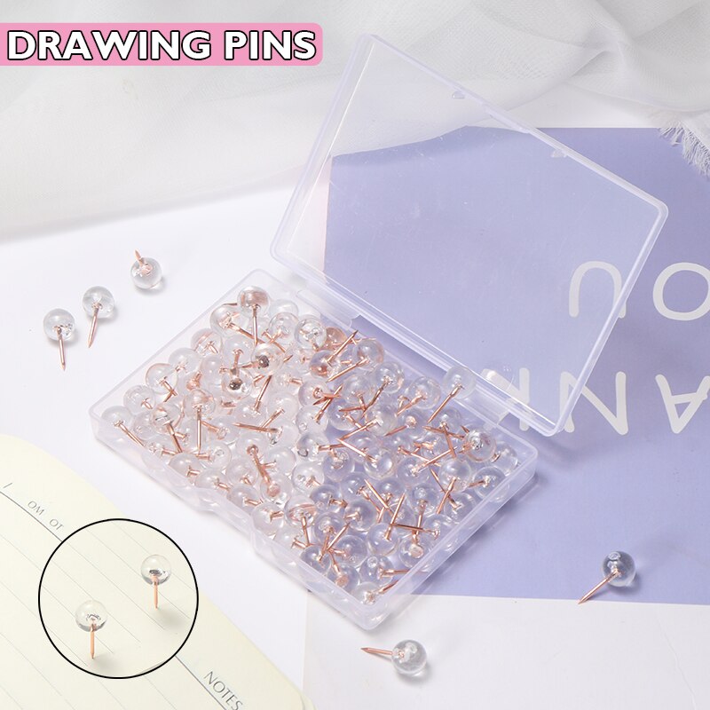 100pcs/set Transparent Rose Gold Push Pins Thumb Thumbtack Board Pins Drawing Photo Wall Studs For Office School Supplies