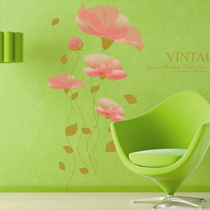 Romantic Pink Flower Wall Sticker Living room Bedroom Background decoration Mural Art Decals home decor stickers on the wall