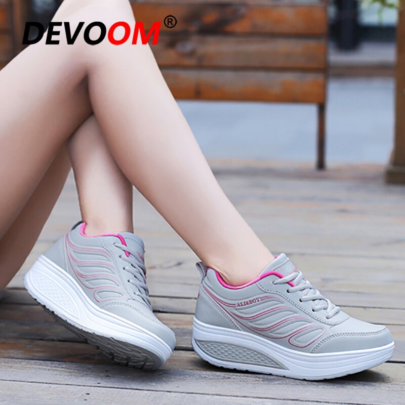 Swing Toning Shoes Women weight loss Platform Fitness Shoes Ladies Leather Sport Platform Wedge Slimming Shoes Sneakers Women