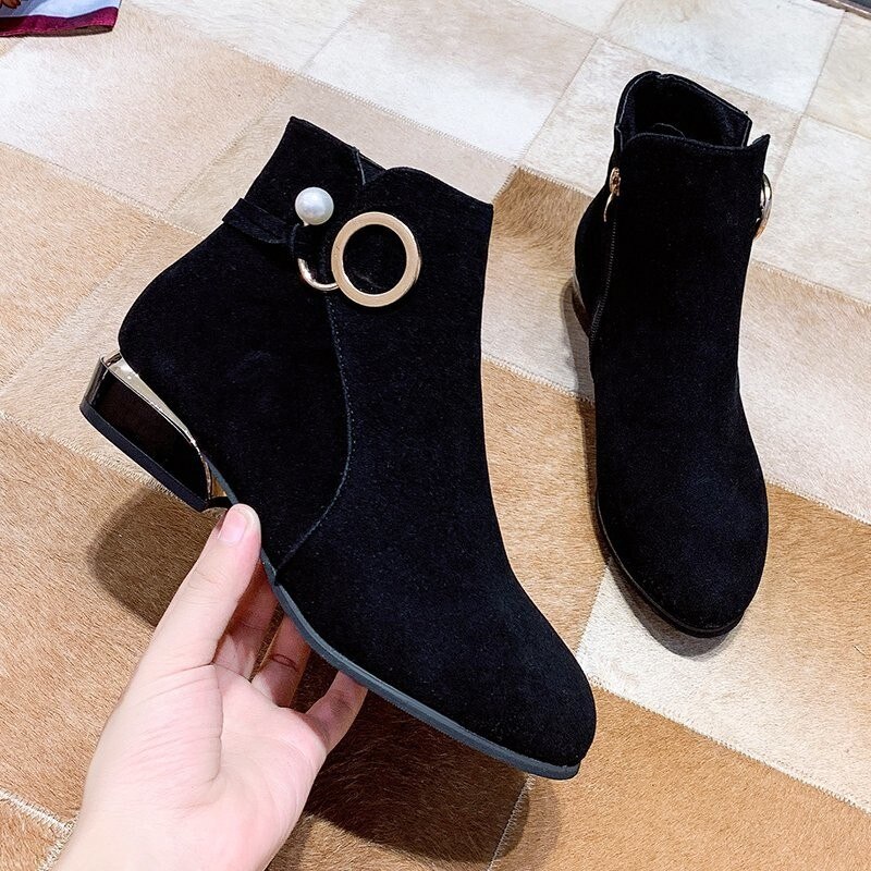 Feestelijke dikke blokhak schoenen met rits enkellaarsjes dames winter student casual grote maat enkellaarsjes kort pluche