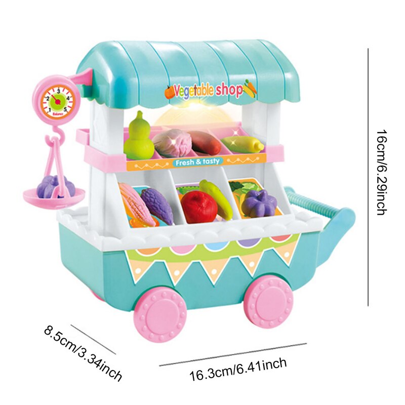 Grappige Winkelwagentje Speelgoed Simulatie Mini Voedsel Groente Fruit Winkel Trolley Kar Met Led Licht Muziek Pretend Play Boodschappen Speelgoed
