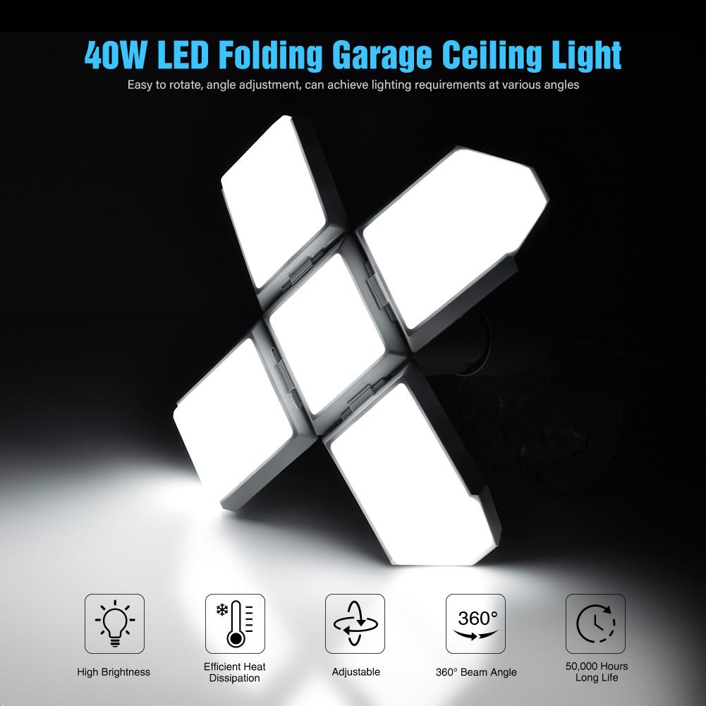 40w Square LED Garage Lamp E27 Deformation Industrial Light Folding Ceiling Fan Light For Warehouse Work Shop