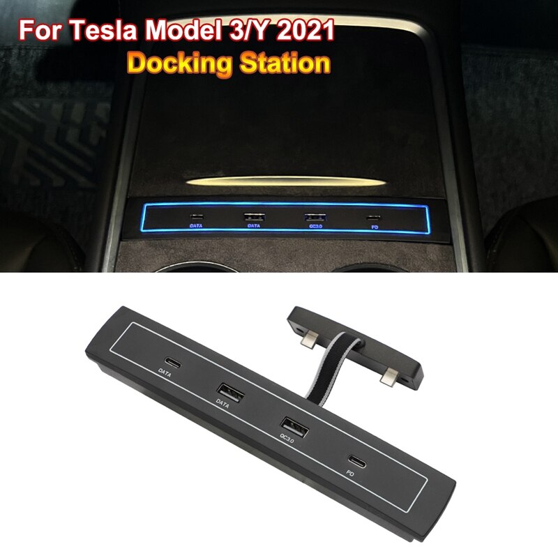 27W Quick Charger Intelligent Docking Station Center Console USB Shunt Hub for Tesla Model 3 Model Y