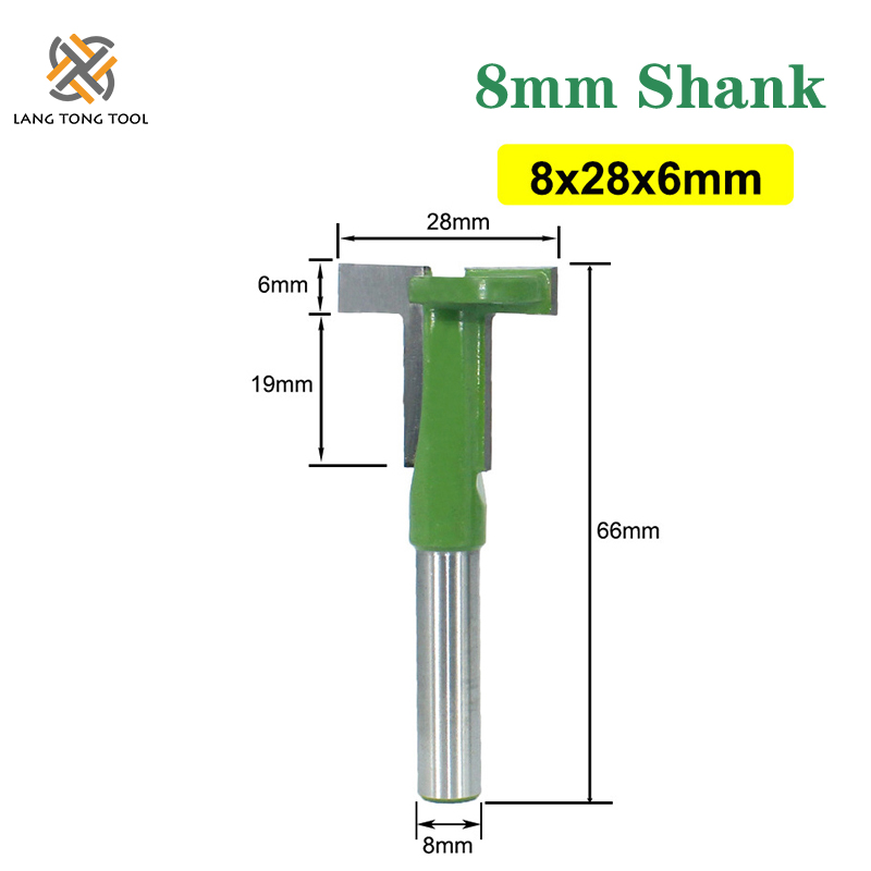 Lang tangverktøy 8mm skaft t-spor freser fresing rett kant sporfres fres skjærehåndtak for treverk  lt075: 8 x 28 x 6