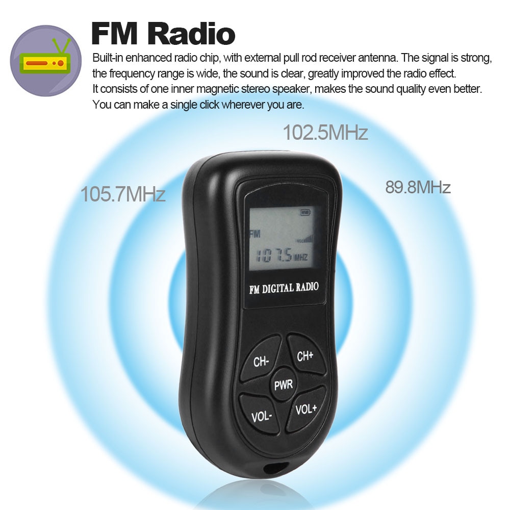 Mini FM Radio Stereo Radio Draagbare 1.15 Inch Lcd-scherm radio Digitale DSP Ontvanger met Lanyard