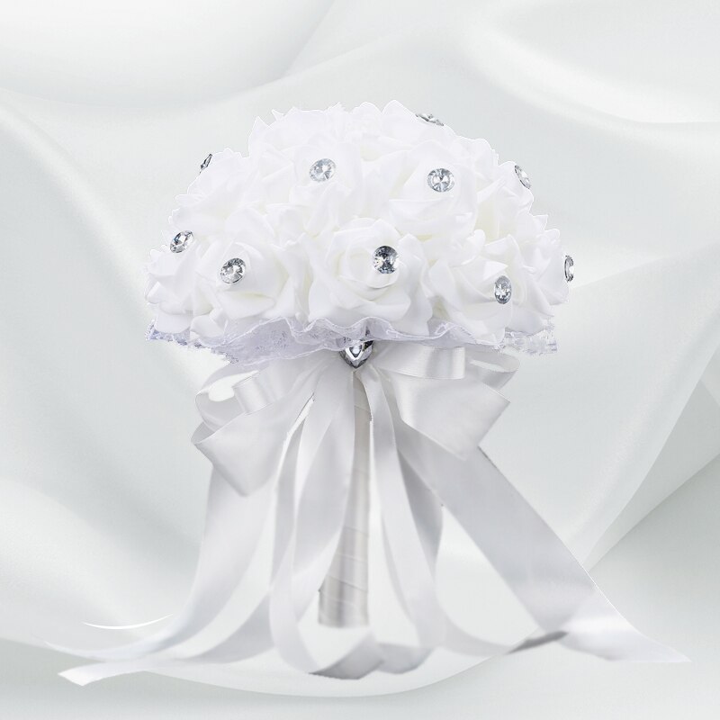 Lovegrace Hochzeit Strauß Braut Strauß Mariage die Seide Künstliche Blumen Rosen Hochzeit Strauß für Brautjungfern Hochzeit Zubehör: Weiß