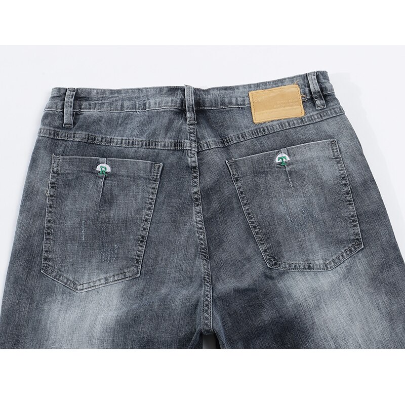 Kstun ripped jeans byxor herr sommar korta jeans grå elastiska slimmade regular fit jeansshorts manliga casual punk rip jeans