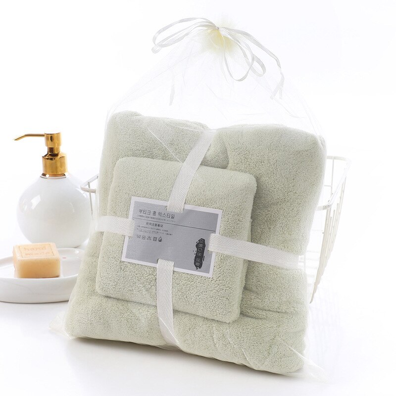 2Pcs Badhanddoek + Handdoek Set Hoge-Dichtheid Coral Fleece Volwassen Zachte Absorberende Facial Handdoek Huishoudelijke Badkamer Handdoeken: light green