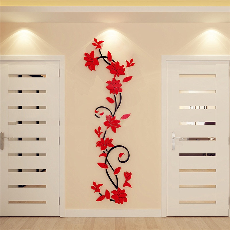 3D Acryl Muursticker DIY Rose Bloem Wijnstok Muurstickers Muurschilderingen Behang Thuis TV Sofa Achtergrond Muur Poster Decoratie