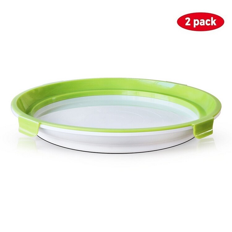 2PCS Food Preservation Tray Vacuum Fresh Food Plate Portable Refrigerator Food Storage Hotel Kitchen Preservation Box Container: Round Green-white