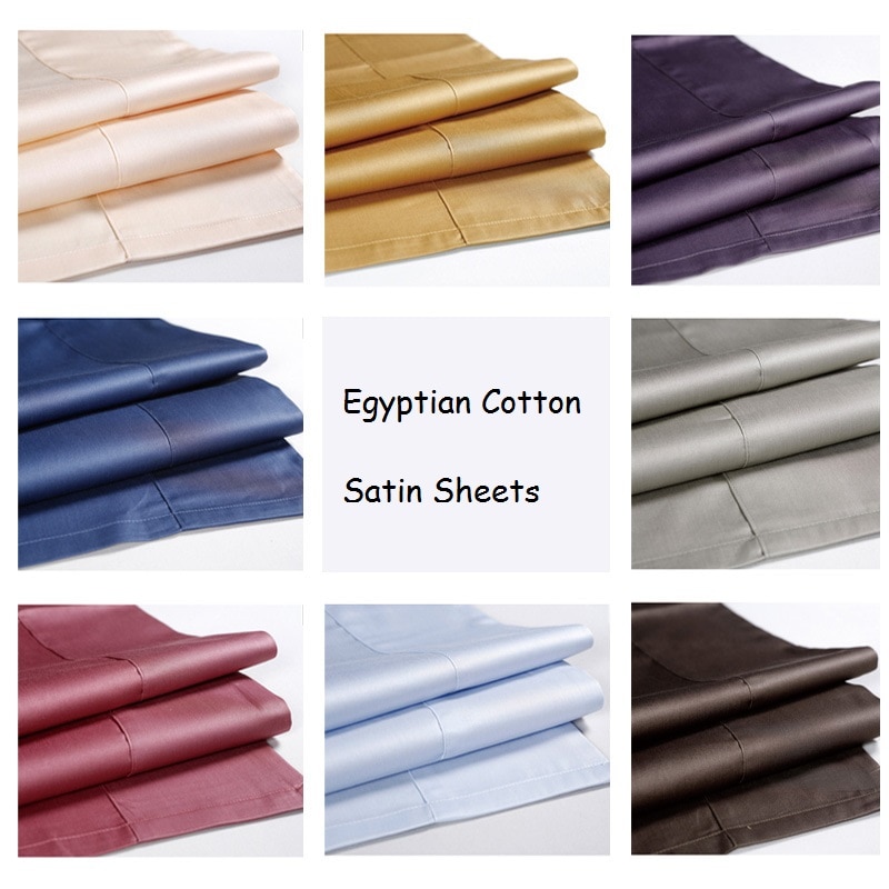 de lujo para Hotel, hogar, algodón egipcio, satén, Sábana de cama plana, tamaño Queen King, sabanas, sábanas de YMBS01