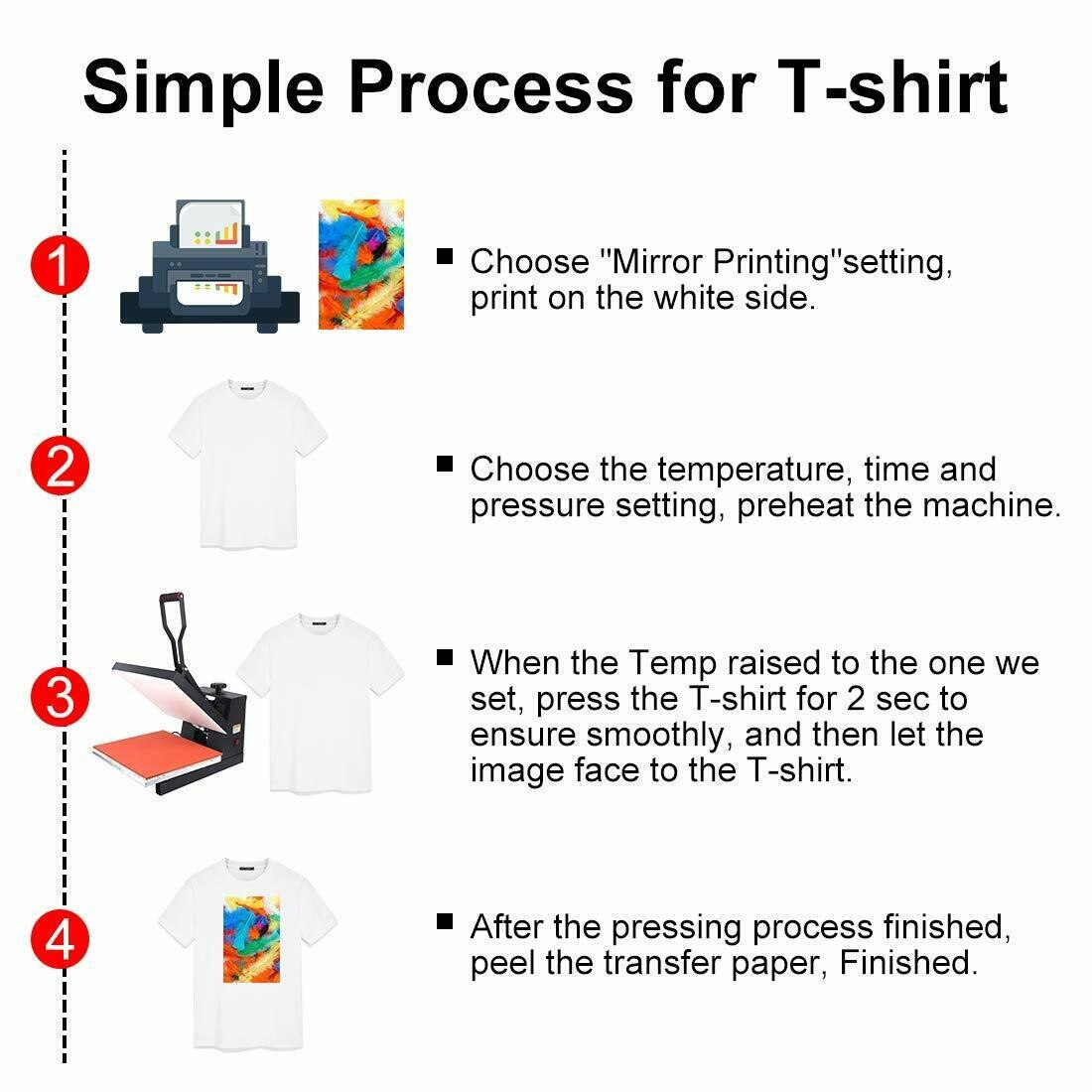 5pcs T-Shirt Printing On Thermal Transfer Paper Light Fabric Fabric Process