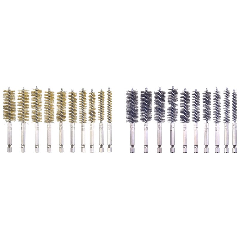 Bore Brush Set-1/4Inch Hex Shank Twisted Wire Bore Brushes With Different Bristle Lengths For Tubes Ports Bearings Cleaning