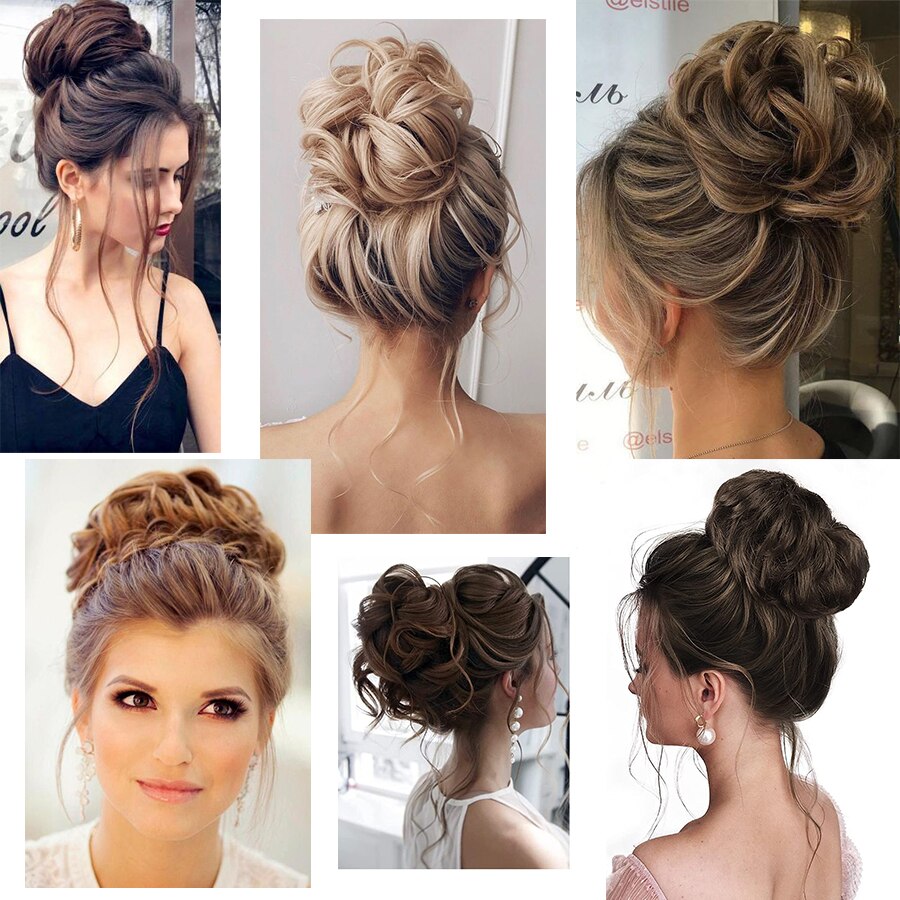 Syntetisk hår knold updo hair extensions rodet knold hår stykke hår scrunchies bølget hestehale hårstykker hår tilbehør til piger