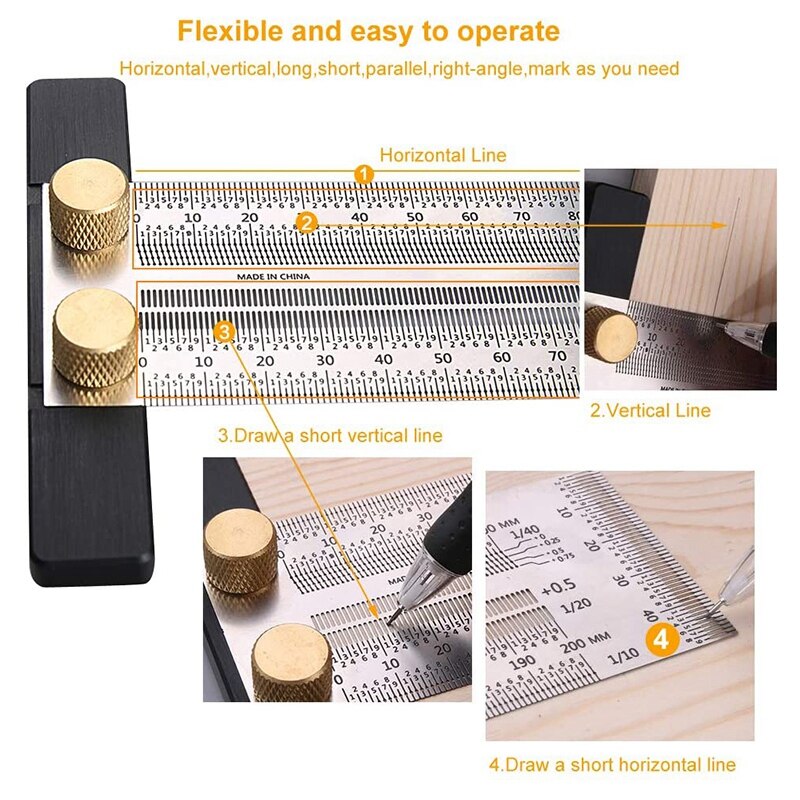 High-Precision T Square Ruler For Woodworking Marking Stainless Scribing Line Rule Carpenter Square Measuring Tool