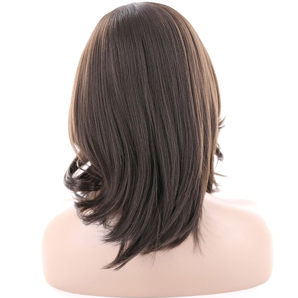 Brown Color Synthetic Hair Wigs With Bangs Side Part X-TRESS High Temperature Fiber Glueless Hairpiece Straight Women Short Wig: #2