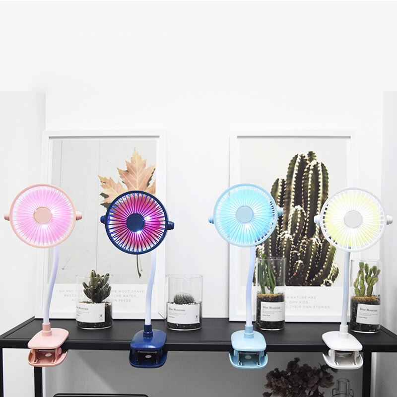 Usb Clip Small Fan Room With Light Mini Portable Charging Desktop Mute Small Fan Child Safety Fan Summer Home Essentials