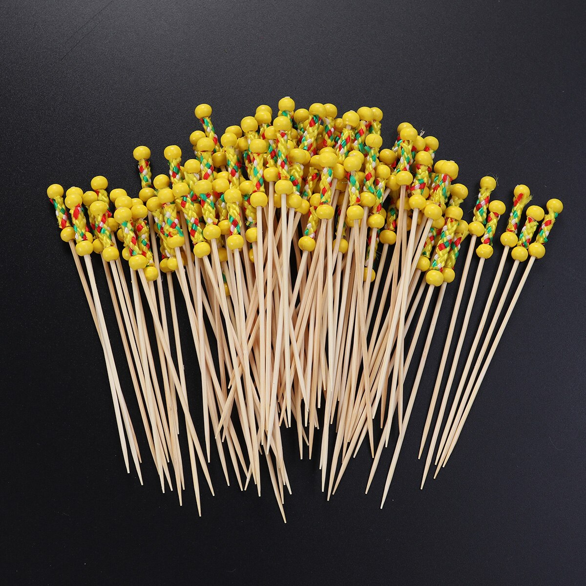 Wedding Party for Toothpicks Sticks Drink Picks Food Fruit Disposable Wooden About 100pcs: Yellow
