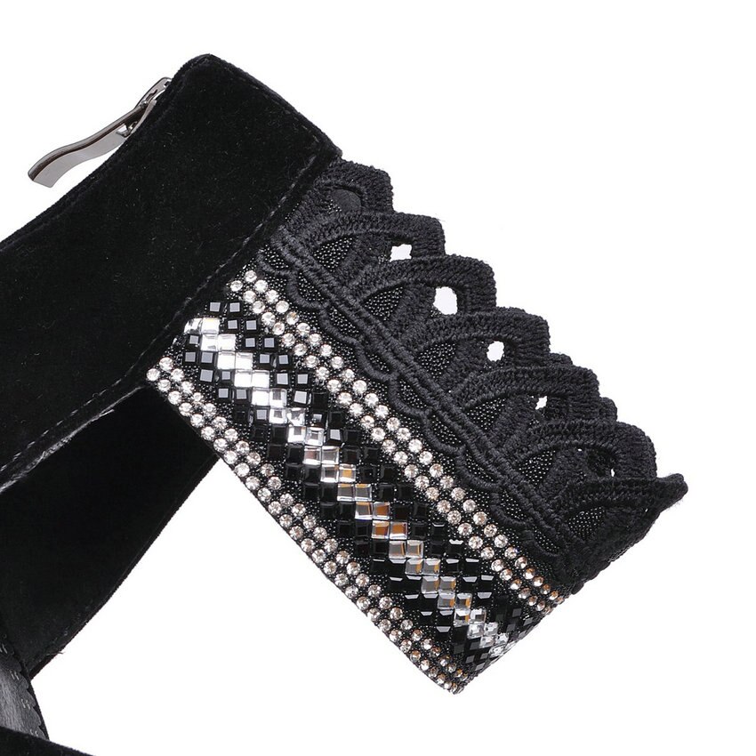 Qutaa dam sandaler fyrkantiga superhöga klack peep toe scrub+pu elastiskt band party gladiator pumps western style storlek 34-39