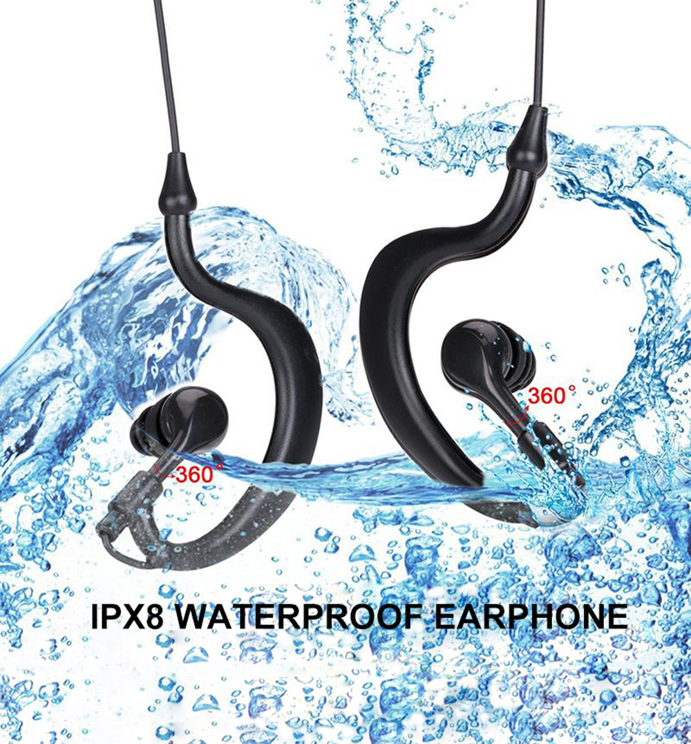 Cuffie auricolari impermeabili tipo  mp3 con gancio auricolare, lettore musicale, per nuoto e immersioni 3.5mm ipx 8