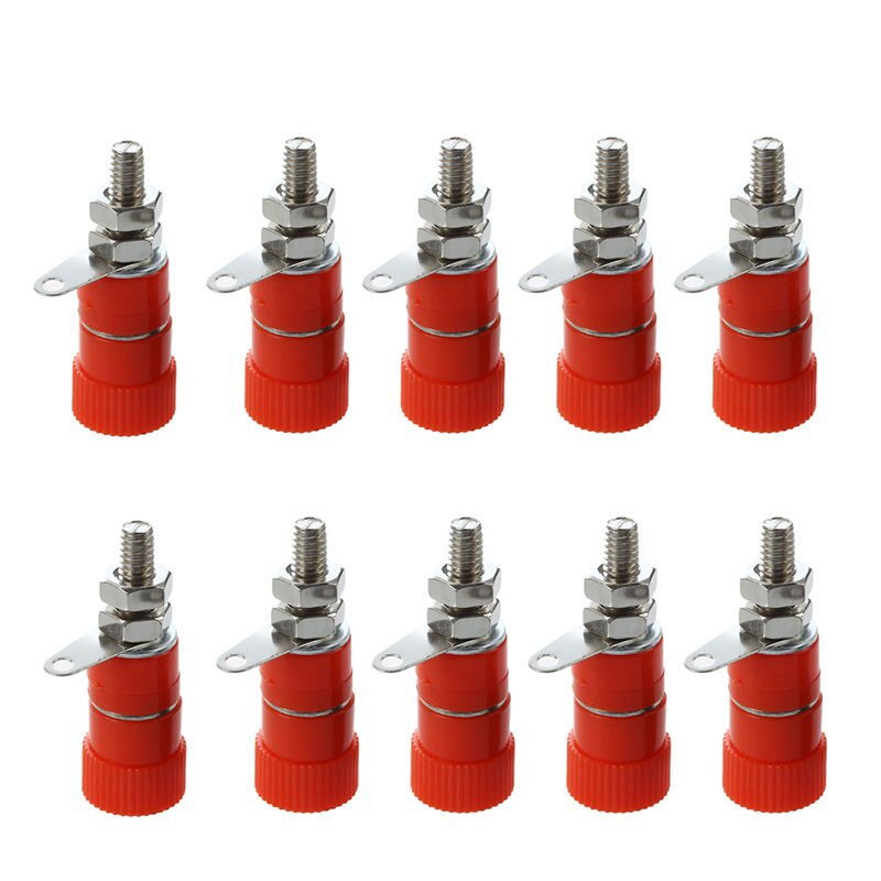 10 stk/parti 4mm bananfatning forniklet bindemøtrik bananstik jackstik rød + sort: 10 stk rød