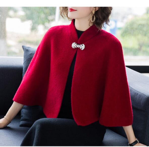 Manteau de mariage en fausse fourrure, veste chaude d&#39;hiver, boléro ivoire de , Cape de fête,: wine red