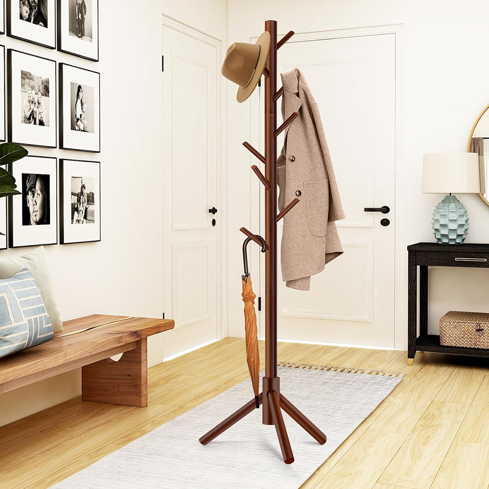Coat Rack Freestanding Coat Rack with 8 Hooks and 3 Adjustable Size Tree Coat Racks for Bedroom Hallway Entrance Office for Hats: Chocolate