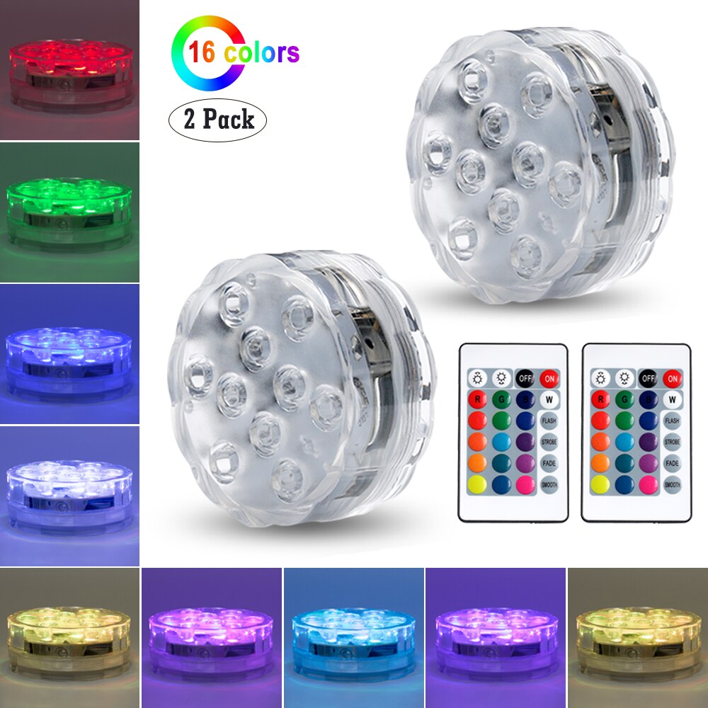 16 Corols LED Submersible Light For Garden Swimming Pool Battery Operaqted RGB IR Remote Controlled: 2 lamp 2 controller