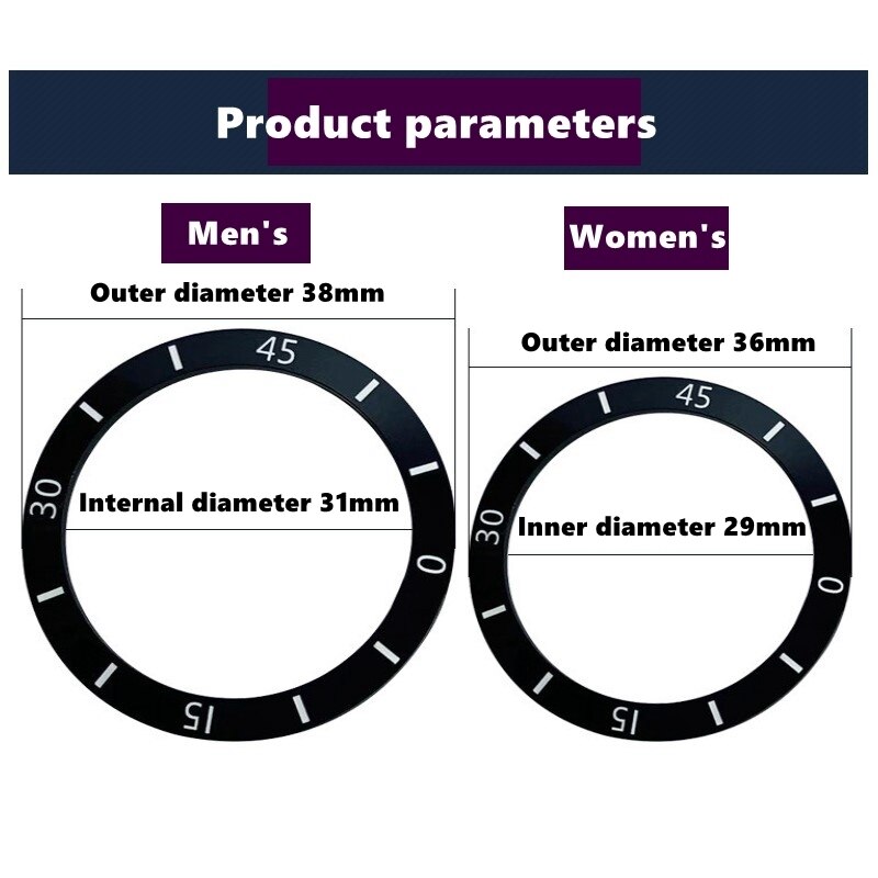 Black/White Ceramic Bezel Watch Face Accessories Men's and Women's Automatic Watches Replace Bezel 38-40mm Diameter