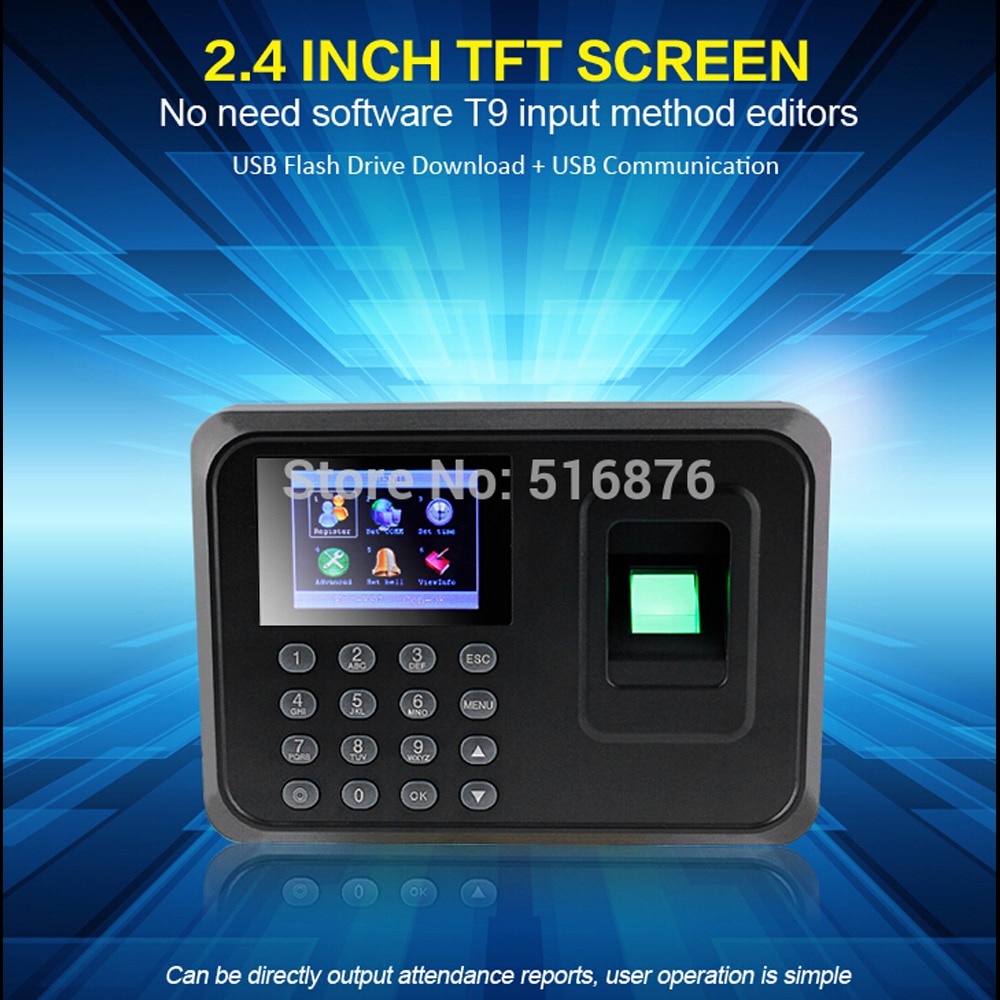 Biometric Fingerprint Time Attendance Time Clock Recorder Employee Digital Electronic Attendance Machine W/ Charger Adapter