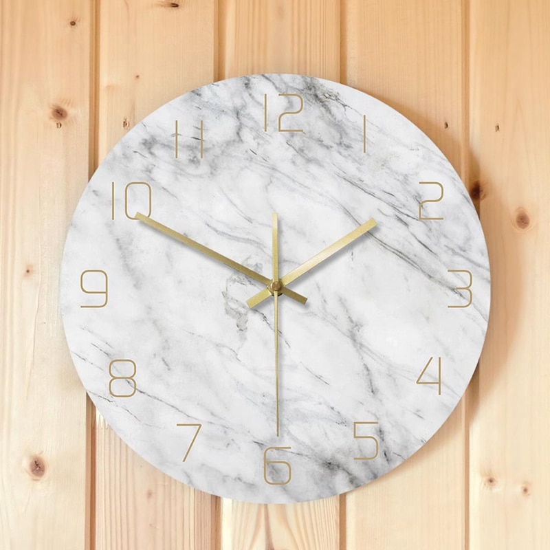 Quartz analogique calme marbre horloge murale 3D Chic blanc marbre impression moderne ronde mur montre nordique créativité décor à la maison: Default Title