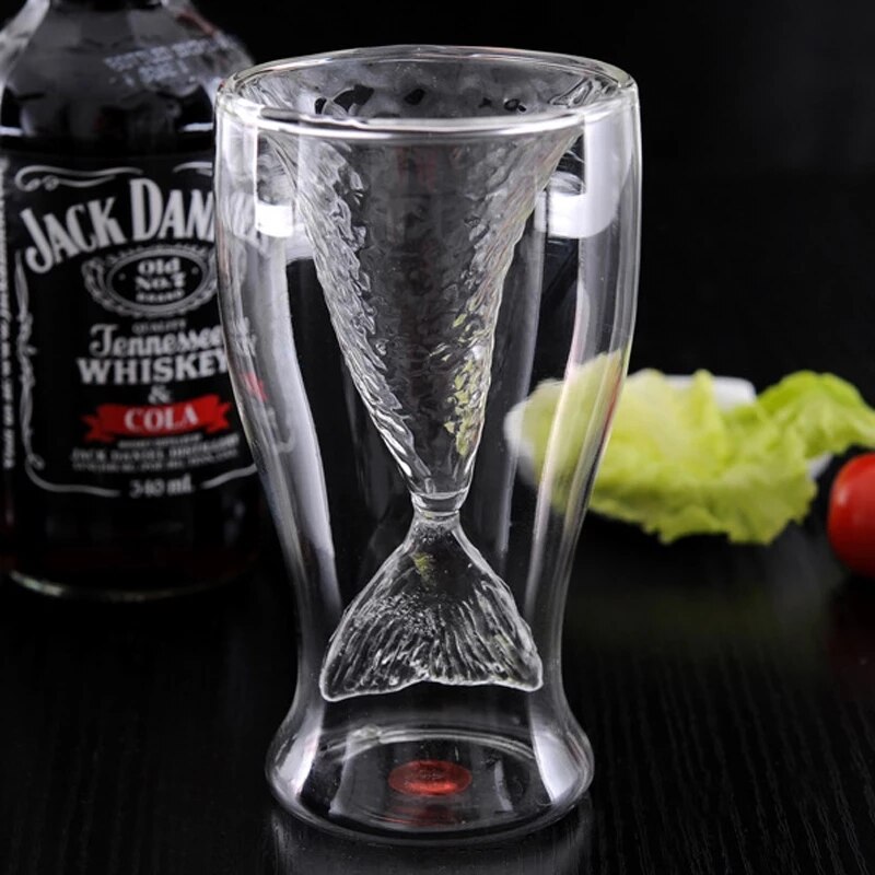 100ml Cute Mermaid Tail Wine Glass Double Wall Cocktail Glass Beer Whisky Cup Glassware Bar Tools