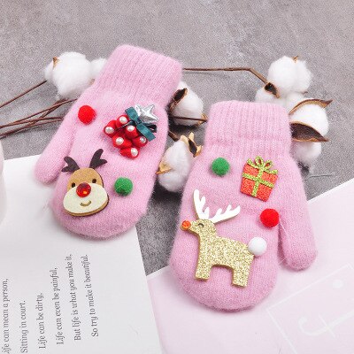 Imcute Christmas Baby Gloves Kids Full Finger Mittens Toddler Winter Warmer Gloves Girl Boy Xmas Infant Wool Mittens 3-10T