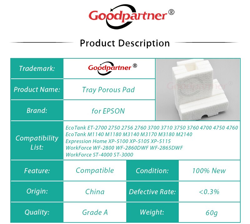Waste Ink Pad Sponge for EPSON ET 2700 2750 2756 2760 3700 3710 3750 3760 4700 4750 4760 XP 5100 5105 5115 L6190 L4150 L4160