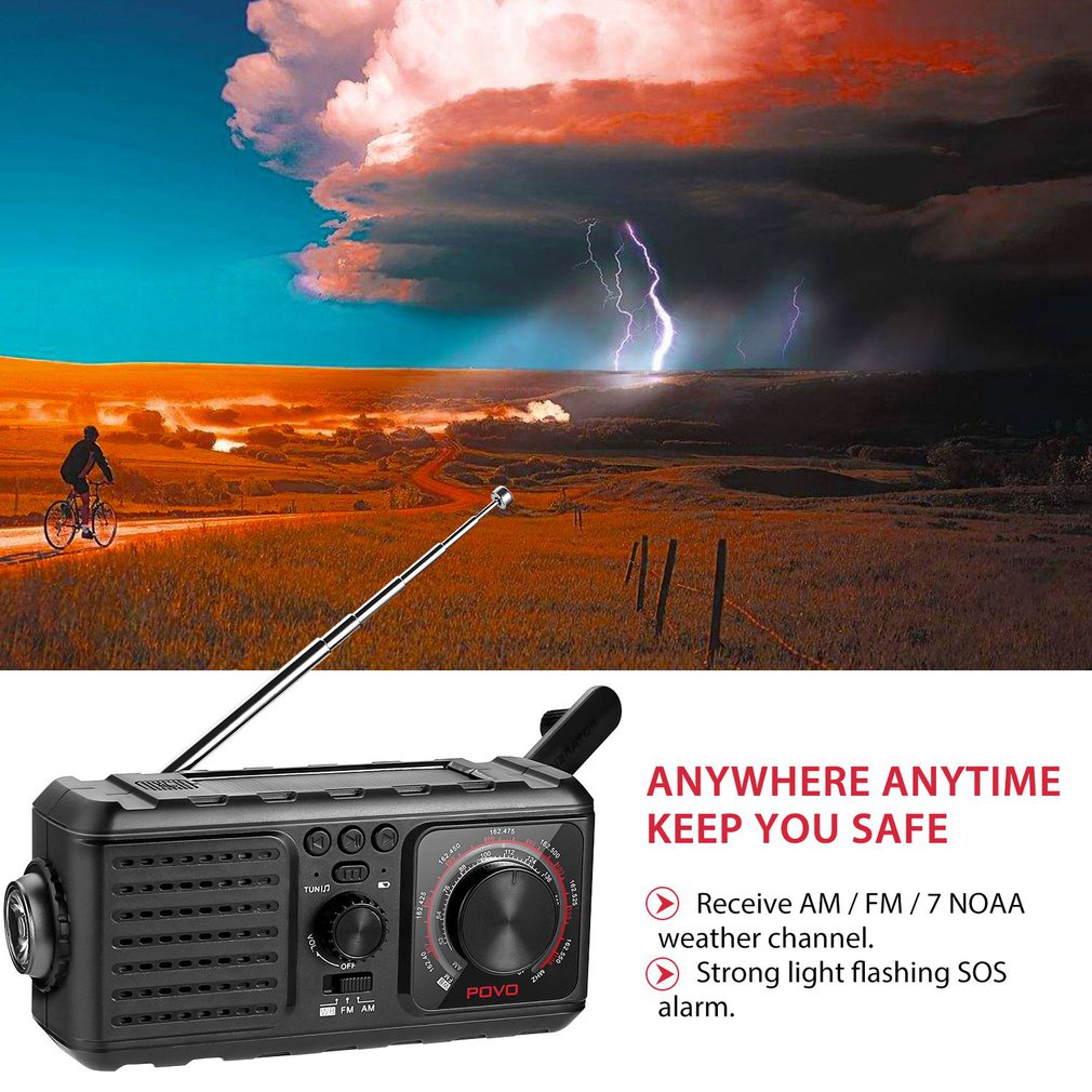 Solar Crank NOAA Weather Radio For Emergency with AM/FM Flashlight Reading Lamp And 2000mAh Power Bank
