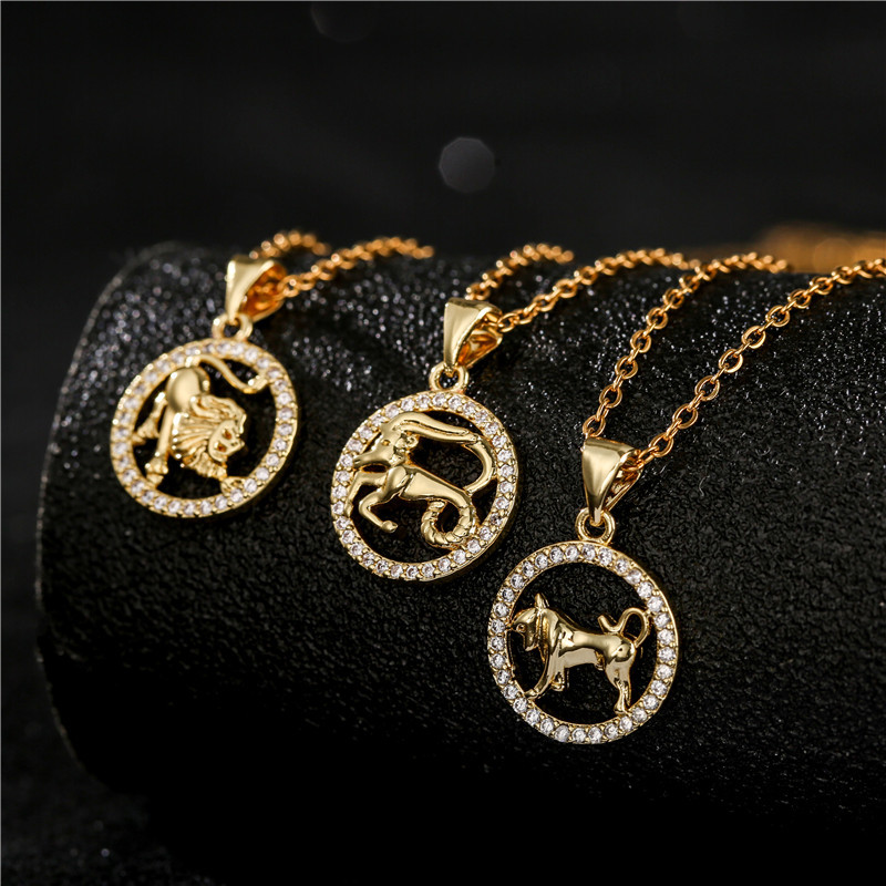 Trendsmax 12 Sterrenbeeld Sterrenbeelden Hangers Kettingen Voor Vrouwen Mannen 585 Rose Goud Mannelijke Sieraden Mode Verjaardagscadeautjes GPM16