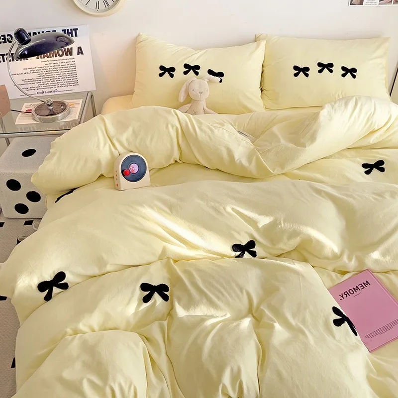 Lindo juego de funda nórdica con lazos rosas, juegos de cama con bordado 3D, juego de cama rosa, cómodas fundas de edredón Queen suaves para niñas, niños y adolescentes: Estados Unidos-Rey / Rojo