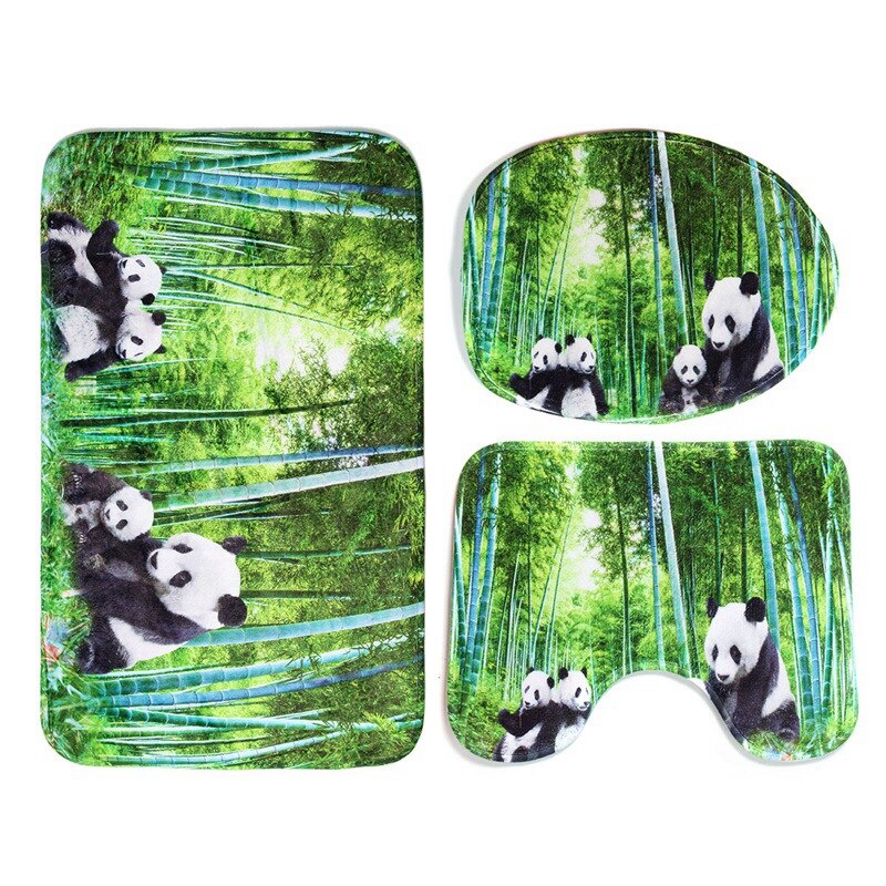 3 stks/set Panda Print Antislip Wc Badkamer Pad Floor Mat Tapijt Tapijt Absorberende Voetstuk Tapijt Deksel Wc Cover Bad mat