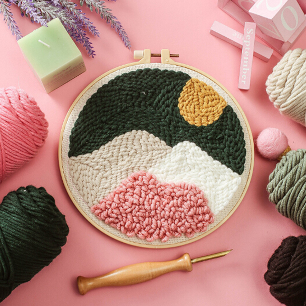 Embroidery Punchneedle Kit W/ Hoop Cross Stitch Set Punch Needle Embroidery For Handmade Beginner Decor: 8