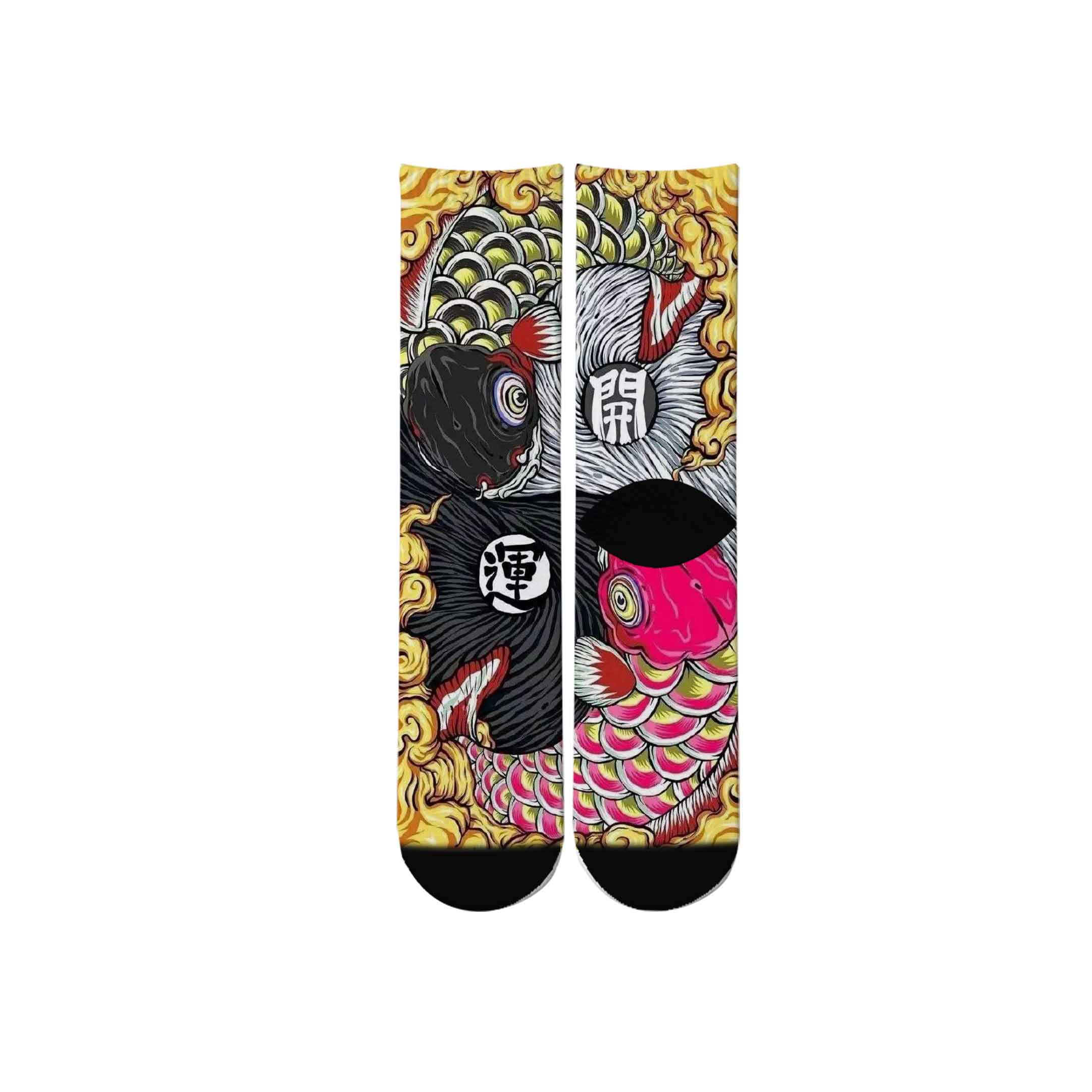 3D Print Chinese Traditional Paint Crew Socks Japanese Ukiyoe Men Street Oil Painting Long Socks Harajuku Pattern Tube Socks: 4