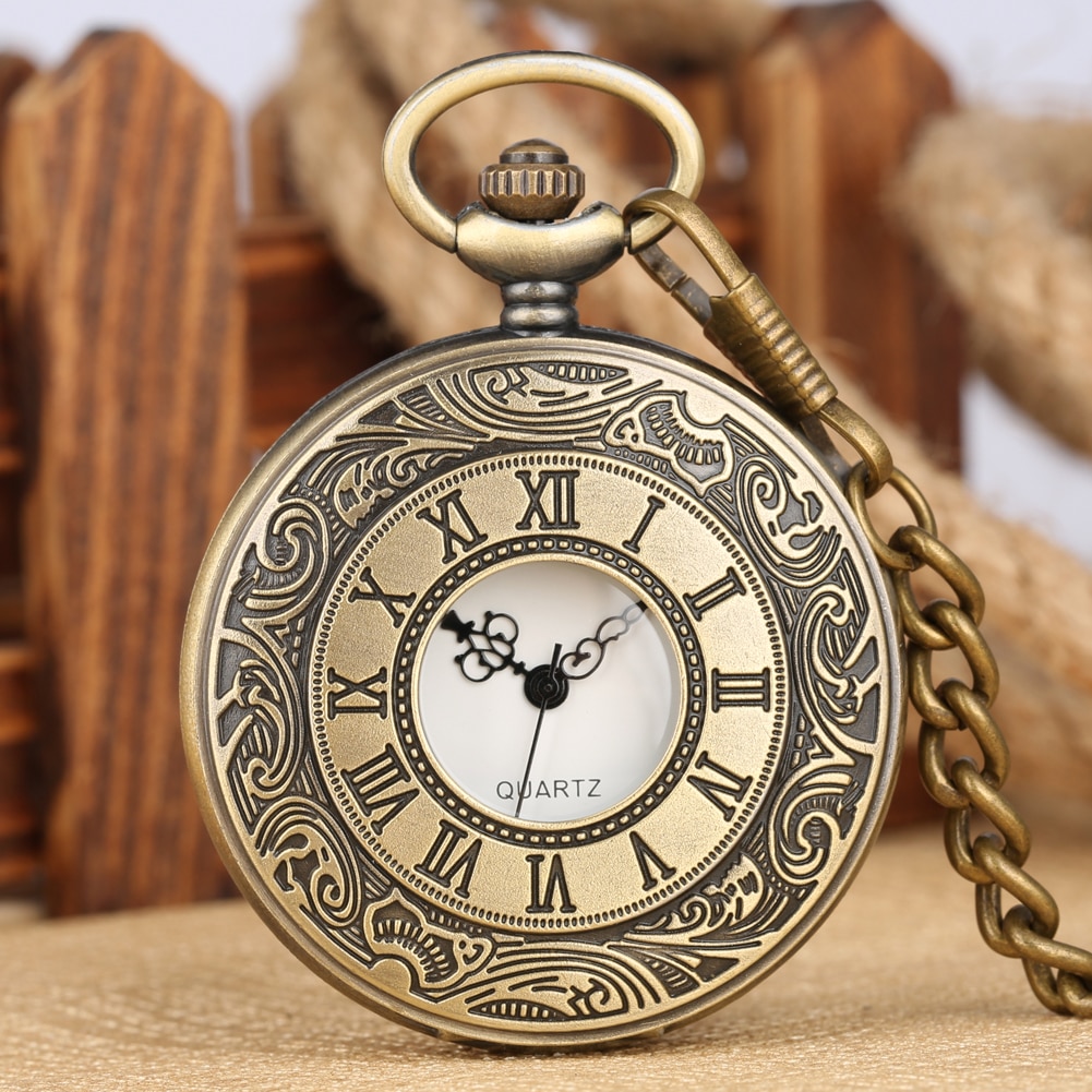 Retro Quartz Horloges Unisex Half Hunter Hanger Ketting Klok Brons/Zilver/Zwart/Goud Romeinse Nummer Steampunk reloj