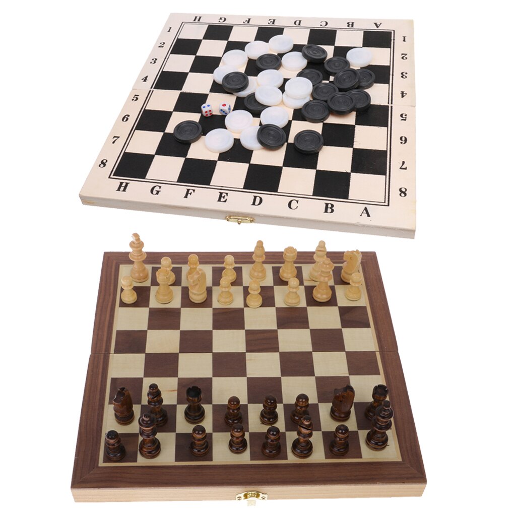 2Pcs DRAUGHTS 29.5cm / 11.61inch Handcrafted Wooden + Chess Set Checkers Toy