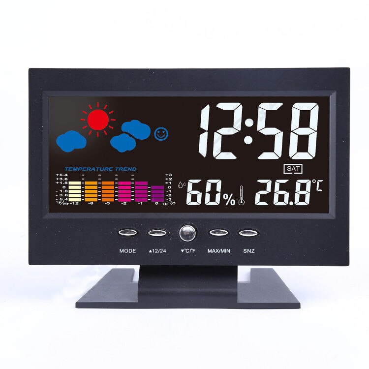 LCD Back Light Desk Clock Indoor Weather Station Alarm Clock Time/Date/Week/Alarm/Temp/Humidity/Weather/Snooze Display: Default Title