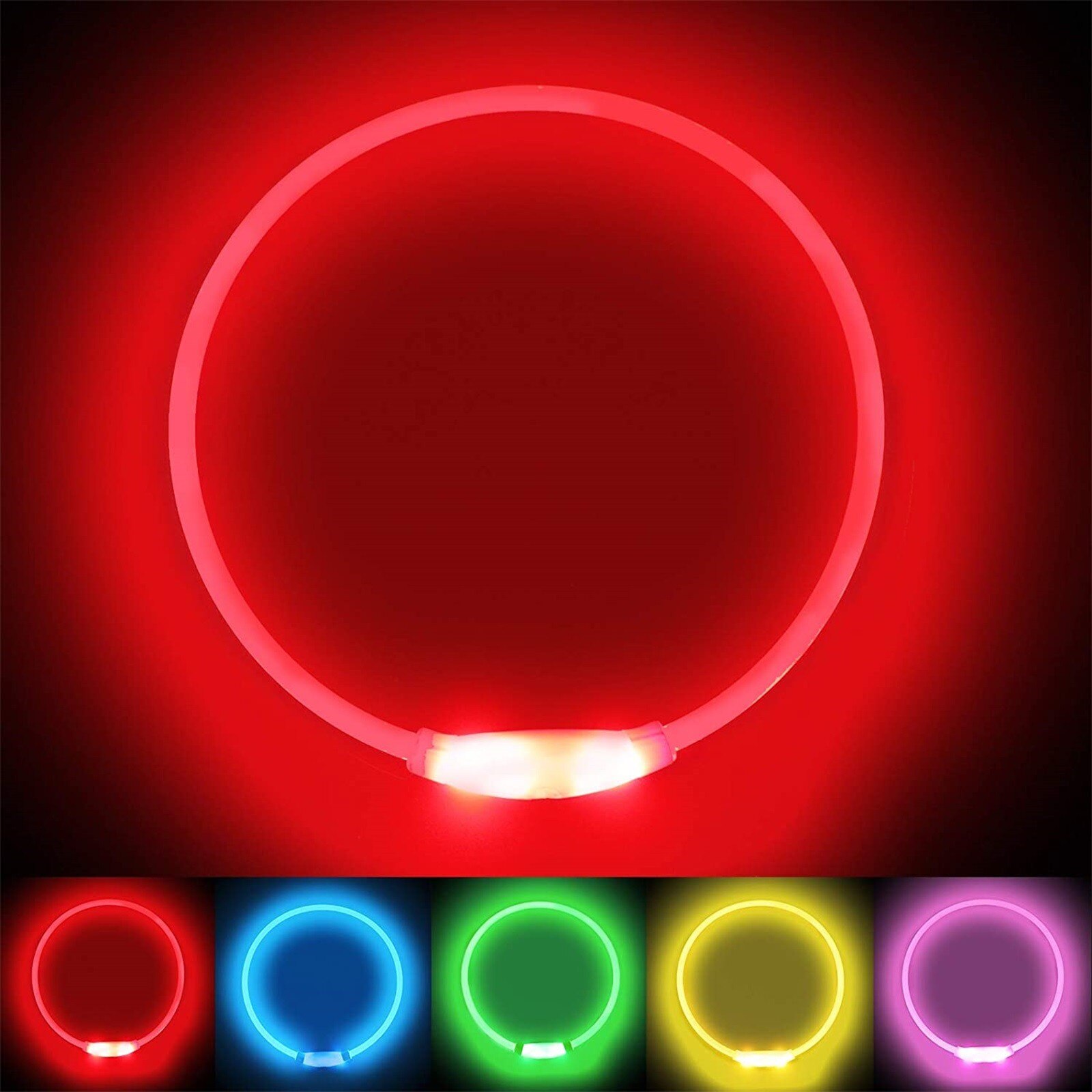 Led Usb Dog Collar Rechargeable Led Charging Tube Flashing Night Dog Collars Glowing Luminous Safety Pets Dog Collar: Red