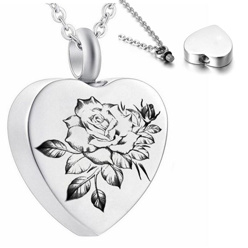 Heart Cremation Urn Necklace for Ashes Urn Jewelry Memorial Pendant with Fill Kit and Velvet Bag: Silver Plated