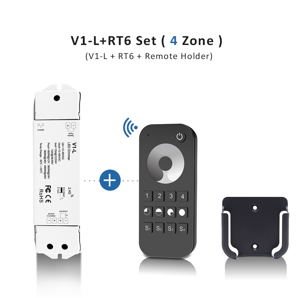 Mjjcled 12V Led Dimmer 24V Dc 15A Push Dim Schakelaar 2.4G Rf Draadloze Smart Wifi Enkele Kleur controller Touch Led Strip Dimmer: V1-L and RT6 Set