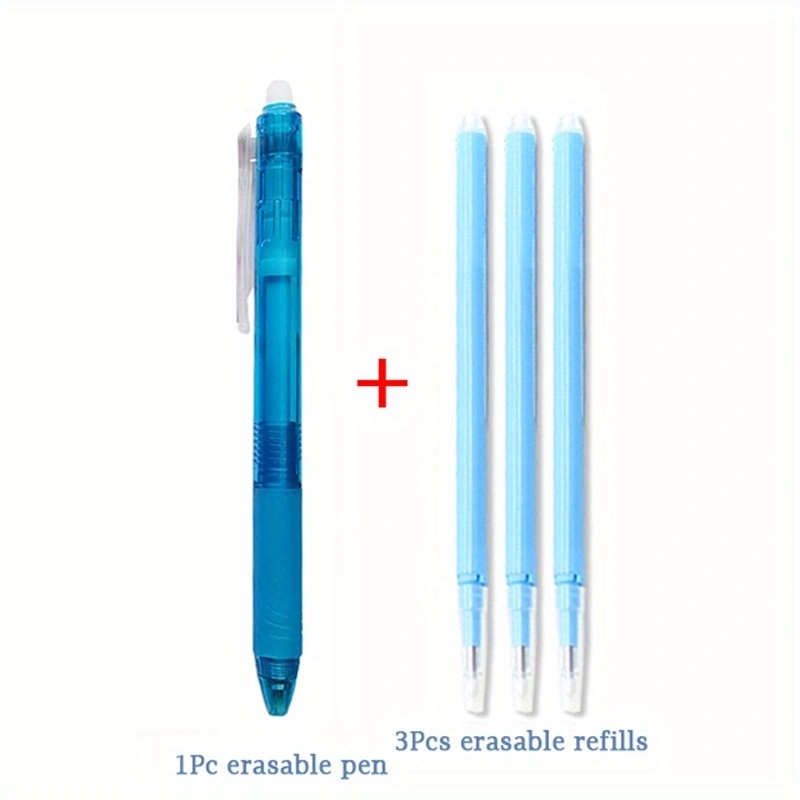 4pcs/set 0.7mm Magic Erasable Gel Pen Set 8 Colors Erasable Refill Rod Gel Ink Stationery Retractable Pens Washable Handle Rods: SKY BLUE