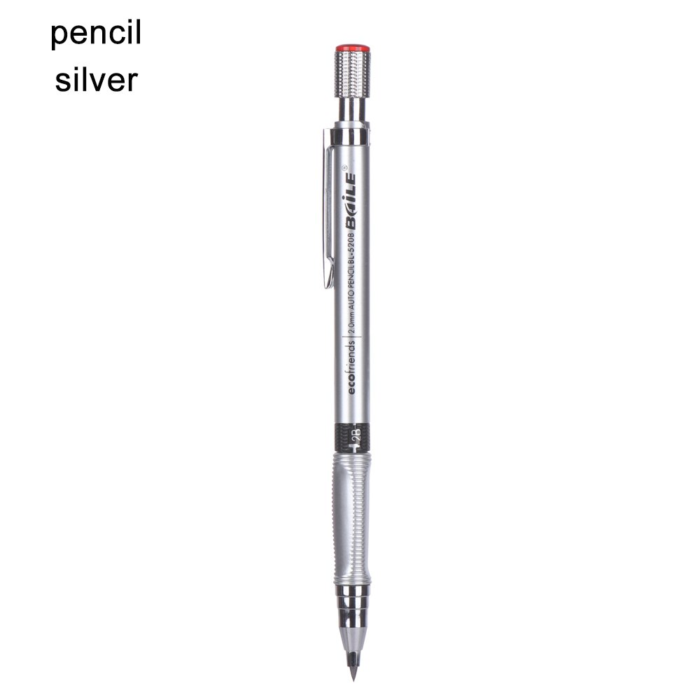 1Pc Automatic Mechanical Pencil 2.0mm Multicolor Refill 2B Drawing Writing Activity Pencil Office School Writing Stationery Blue: pencil silver