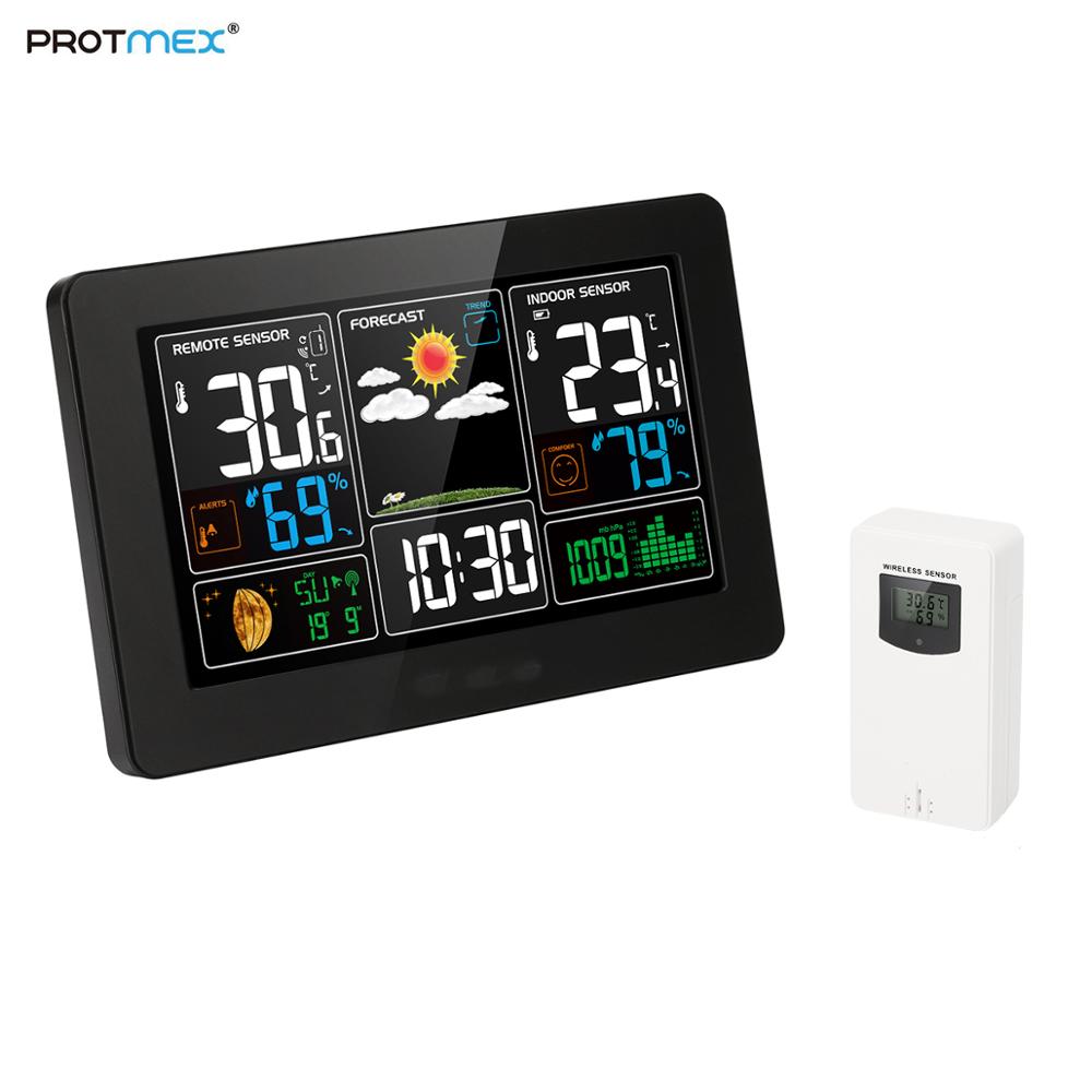 Digital Color Forecast Station, Protmex PT3388 Indoor Outdoor Weather Station with Alert and Temperature/Humidity/Barometer
