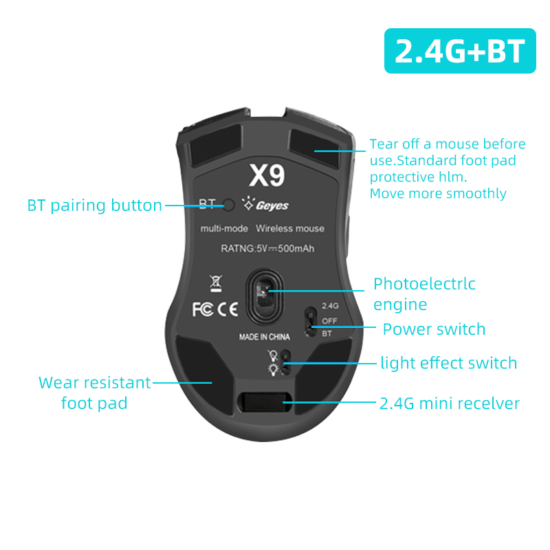 VicTsing-ratón inalámbrico X9 2,4G, accesorio con Bluetooth 5,0, recargable, 4000DPI, ajustable, ultrafino, silencioso, ergonómico, para ordenador portátil y PC